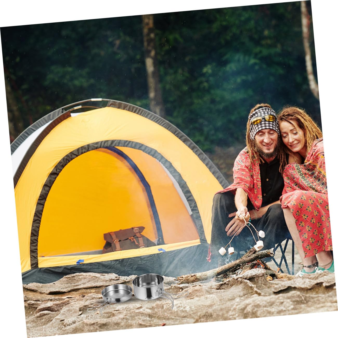 PartyKindom Ustensiles Cuisine De Camping INOX 8 Pièces Pliables, Batterie De Casseroles en Acier Inoxydable, Poêle Multifonction Légère, pour 5-6 Personnes, Randonnée Et Pique-niques en Plein Air