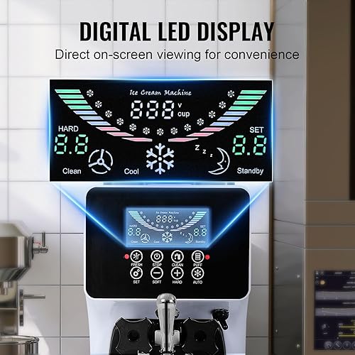 Miniatura 5 de VEVOR Máquina de helado comercial, rendimiento de 10.6 QTH, 1000 W de sabor único para encimera de helado suave, con tolva de 4 L cilindro de 1.6 L,