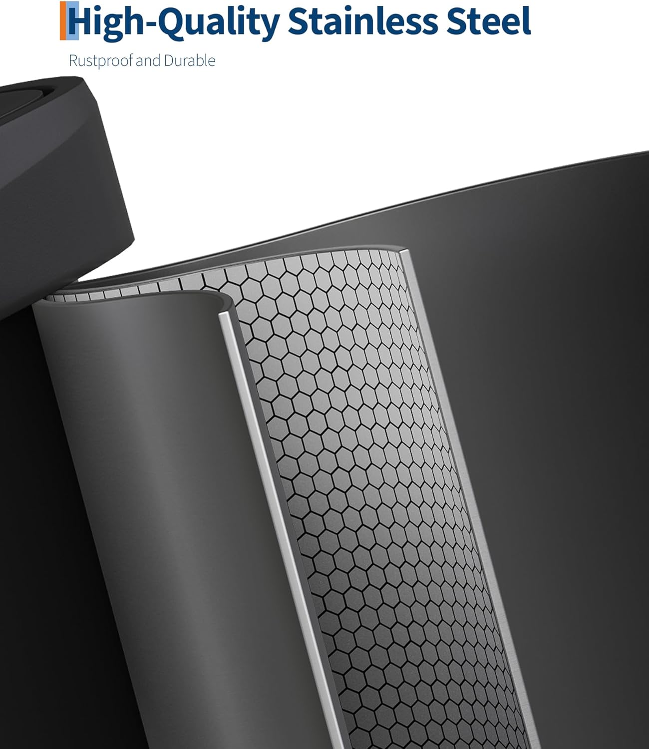 Garvee 16 gal / 60 L Metal Trash Can with Lid, Large Garbage Can for Kitchen, Rustproof Step-on Kitchen Metal Trash Bin with Liner Rim, Rear Handle, Soft Close Plastic Lid, Black