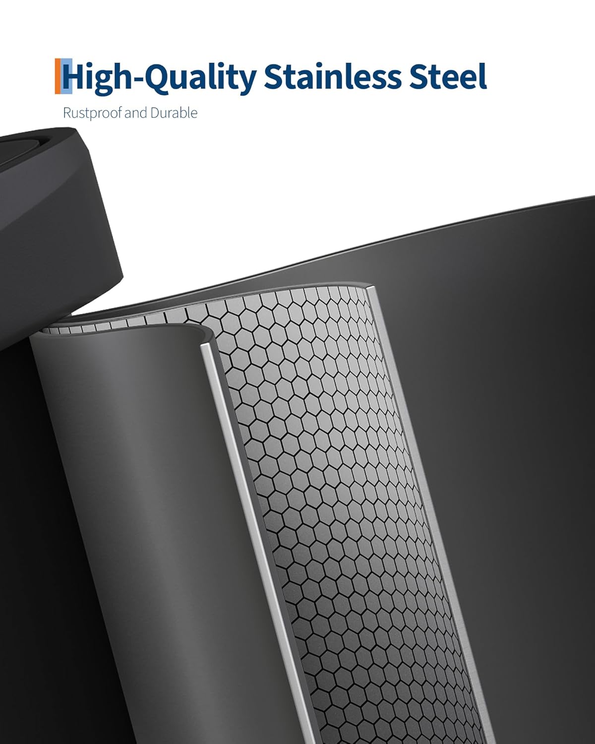 60L Step Trash Can, Stainless Steel Body with Plastic Lid, Black Pedal Garbage Bin with Stay-Open Lid, Large Capacity for Kitchen, Office & Home