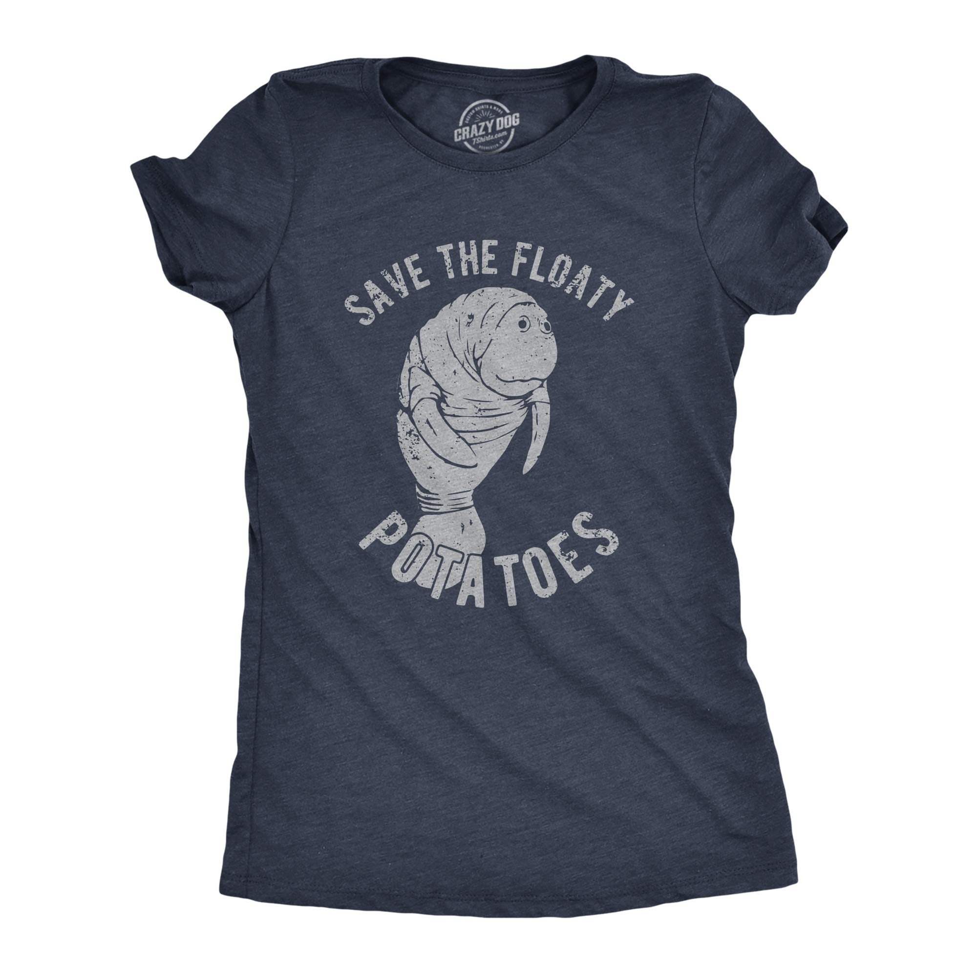 Womens Save The Floaty Potatoes T Shirt Funny Manatee Conservation Tee