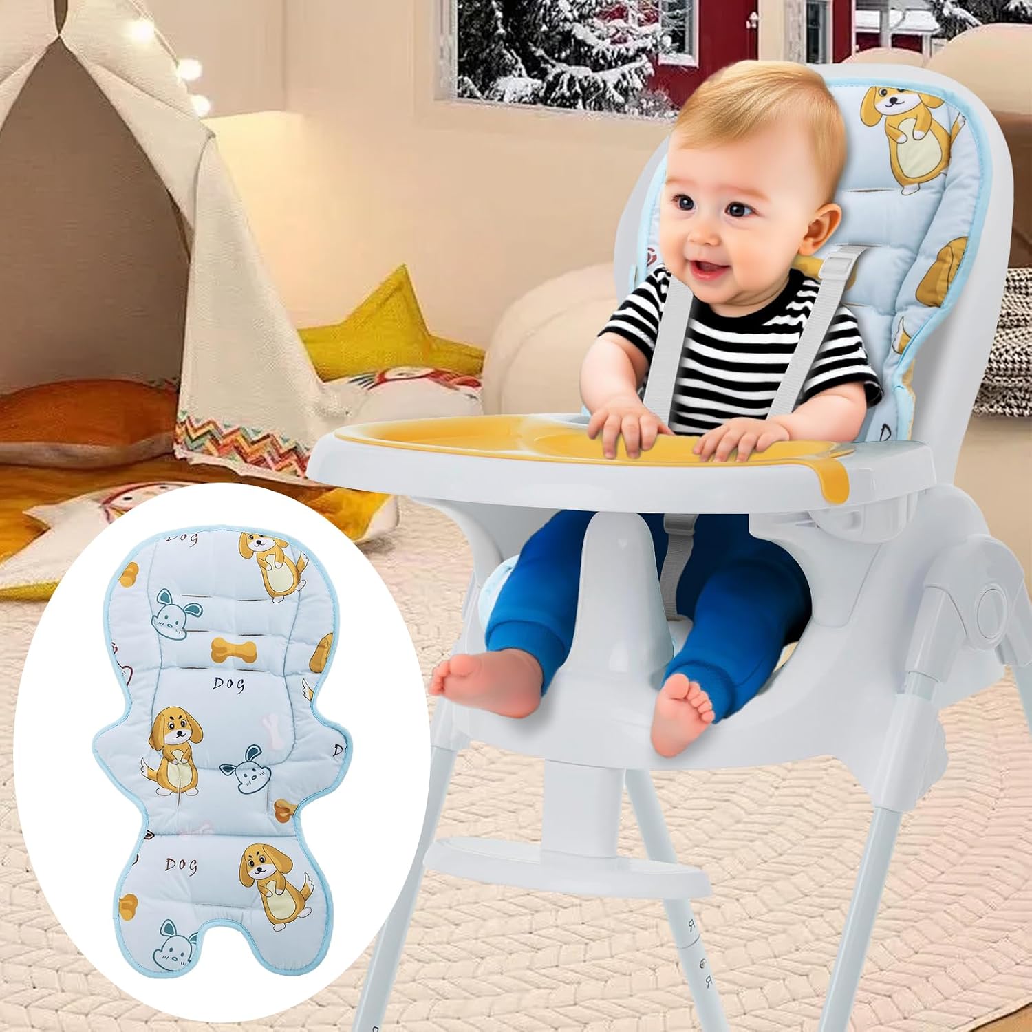 Runhike High Chair Cover Replacement Compatible with Graco, High Chair Seat Cover Fit for Baby Trend Ingenuity Evenflo Jeep Milestone, Anti-Slip High Chair Cushion Machine Washable High Chair Pad