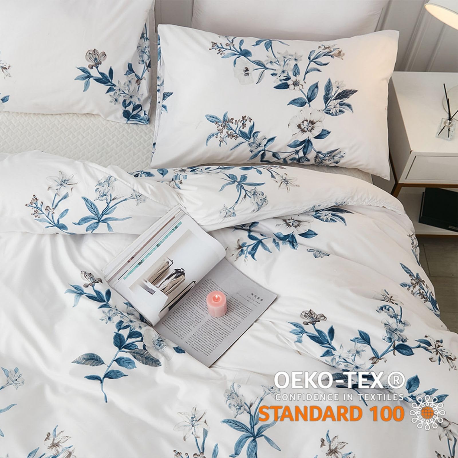 Housse de Couette 220x240 Feuilles Colorées - Parure de Lit 2 Personnes Réversible Adulte