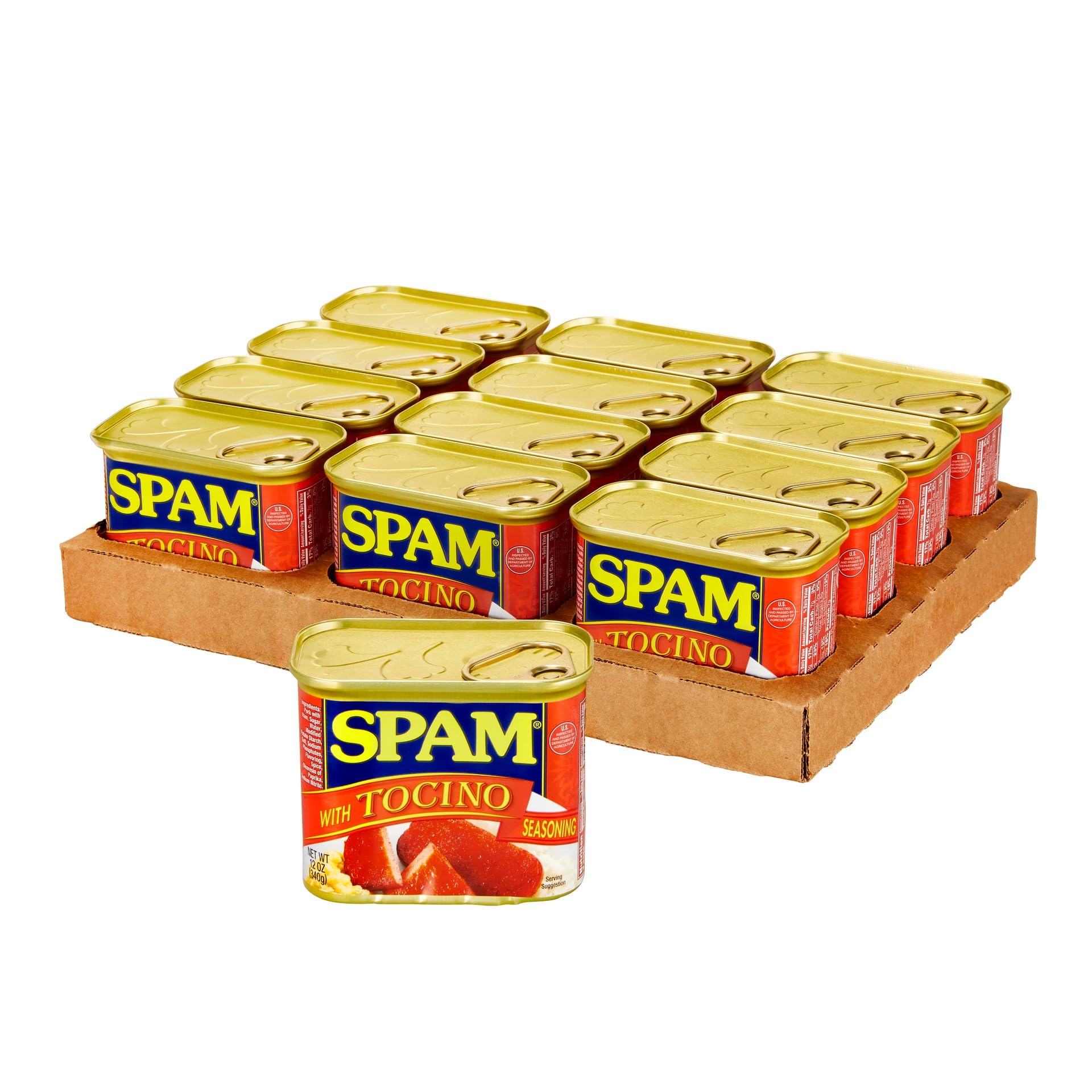 SPAM with Tocino Seasoning, 7 Grams of Protein Per Serving, 12 oz Can (12 Pack)