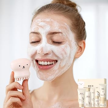 Skincare Set, Korean Rice Skin Care Sets & Kits, Cleanser, Toner, Serum, Eye Cream Sunscreen, Face Wash Brush & Moisturizer, Christmas Birthday Gifts for Women Teenage Girls Mom Friend, 7pcs