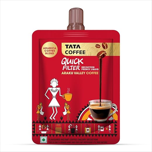 Tata Coffee Quick Filter Decoction Liquid, Araku Valley Coffee, 100ml Pouch, Flavoured Instant Coffee Chicory Decoction, L...