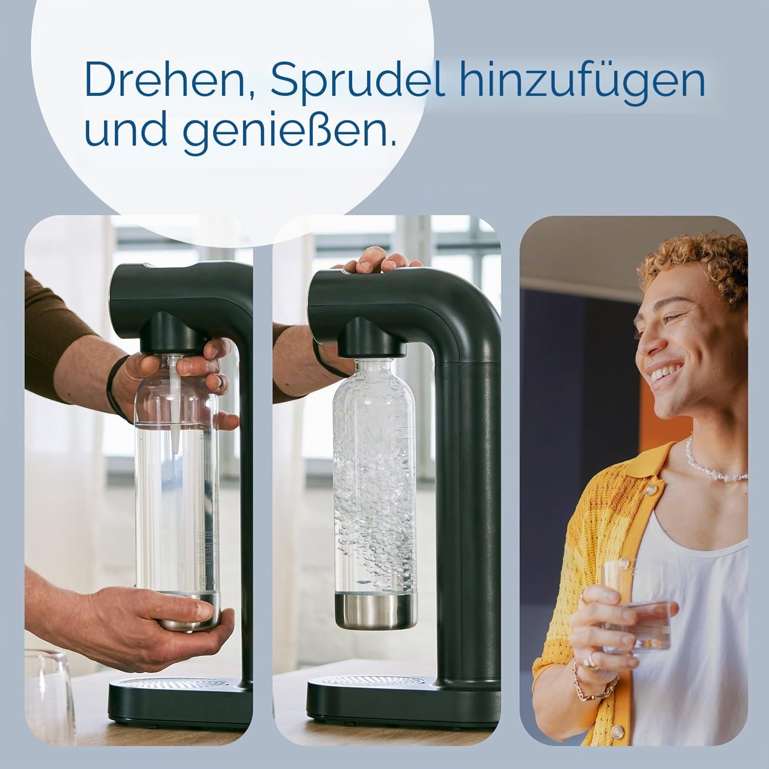 BRITA Wassersprudler sodaONE (schwarz) inkl. CO₂-Zylinder und BPA-freier PET-Flasche | Macht aus Trinkwasser spritziges Sprudelwasser (bis zu 60l pro Zylinder) – Trinkwassersprudler für zuhause