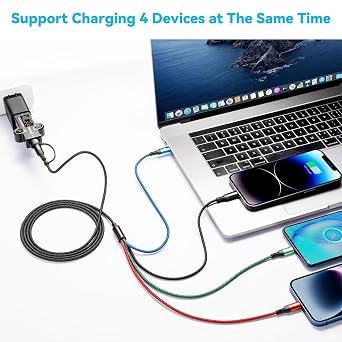 6 in 1 Multi Charging Cable [3.5A,1.2M], 4 in 2 Universal Charger Cable Dual Nylon Braided USB A/C to Type C/Lightning/Micro USB/Universal Charger for iPhone,Galaxy and More