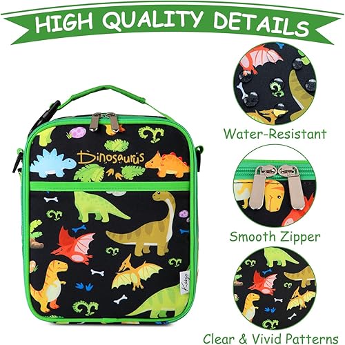 Miniatura 5 de Kasqo Lonchera para niños, bolsa de almuerzo aislada con correa para el hombro, soporte para botella de agua, mini enfriador térmico para alimentos