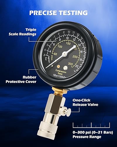 Miniatura 4 de Orion Motor Tech Kit de probador de compresión de gasolina, juego de 8 probadores de compresión de motor de gasolina con medidor de presión de 0-300
