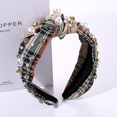 Miniatura 4 de Diadema anudada con perlas para mujer, con diamantes de imitación de cristal y perlas blancas, a la moda, elegantes tocados de novia ancha para