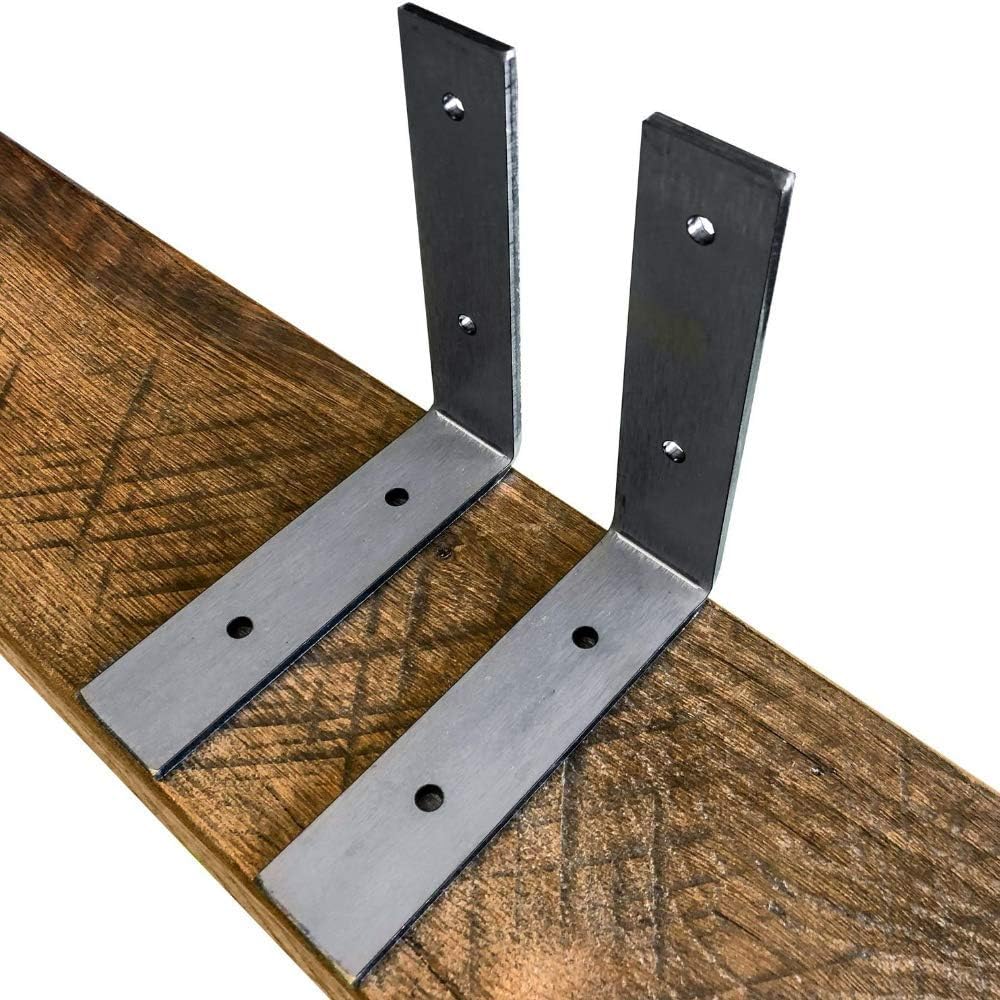 DIY CARTEL Made in USA Industrial Forged Steel Floating Shelf L / J Bracket - Heavy Duty Rustic Shelf Brackets- Raw Hot Rolled Steel / Metal - Floating Shelf Hardware - 2 Pack (6" x 6" No Lip)