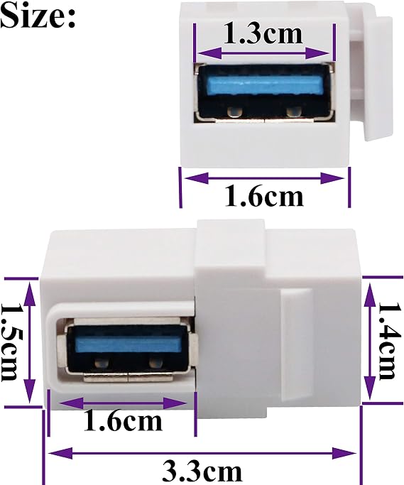 90 Degree USB Keystone Coupler Right Angle USB 3.0 A Keystone Jack Insert Female to Female Coupler Adapter for Wall Plate Outlet Panel (White/2 Pack)