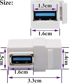 90 Degree USB Keystone Coupler Right Angle USB 3.0 A Keystone Jack Insert Female to Female Coupler Adapter for Wall Plate Outlet Panel (White/2 Pack)
