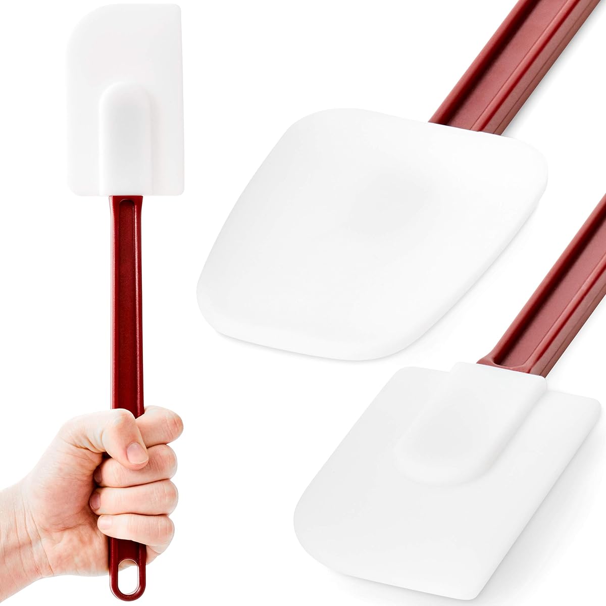 Pro Grade, Heavy Duty Spatula and Spoonula Combo Pk. Long, Heat Resistant 14" Silicone Scrapers Perfect for Nonstick Cookware. Best Non Scratch, Red and White Flat and Spoon Spatulas for Making Cake