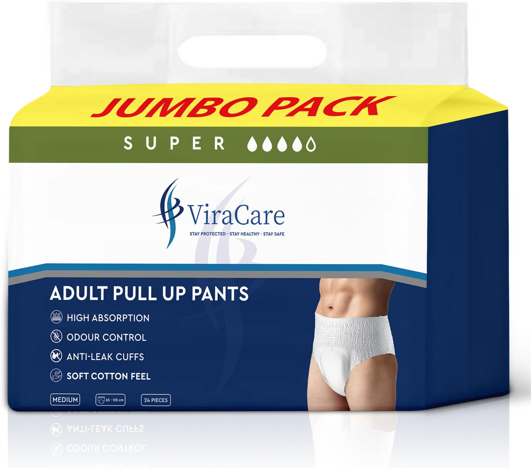 24 x Incontinence Pants Women & Men | Adult Diapers Medium | Adult Pull Up Pants | with Soft-Stretch Waistband | Adult Nappies | Waist Size Medium 65-135 cm |