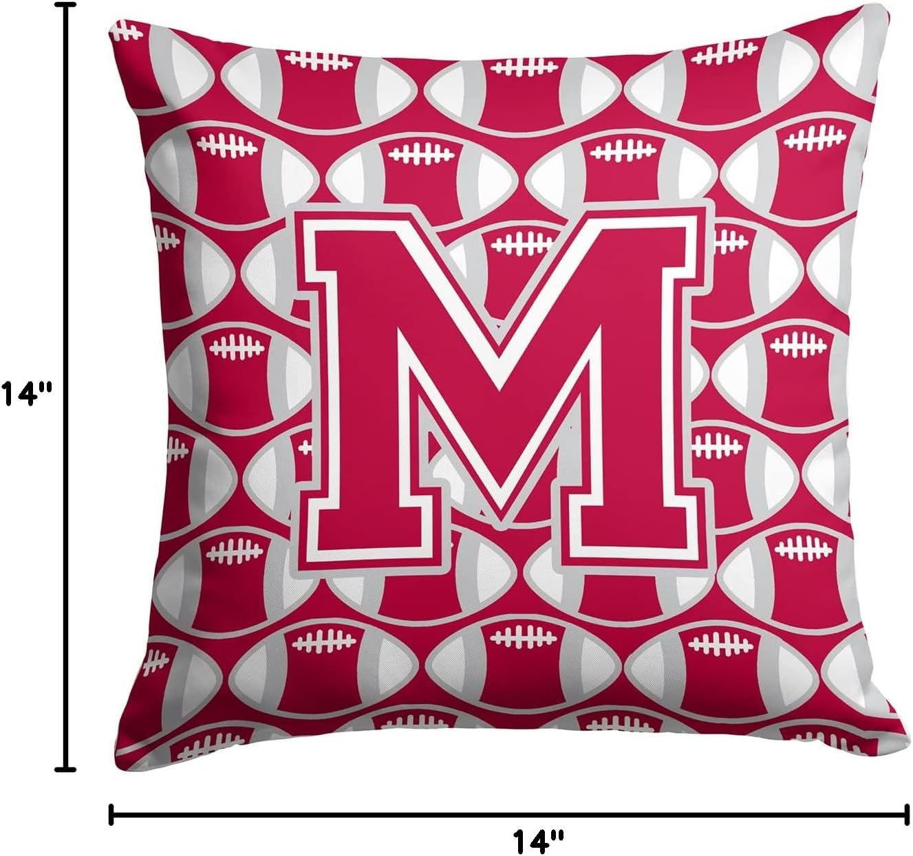Caroline's Treasures CJ1065-MPW1414 Letter M Football Crimson, Grey and White Fabric Decorative Pillow 100% Machine Washable Pillow, Indoor or Outdoor Decorative Throw Pillow for Couch, Bed or Patio