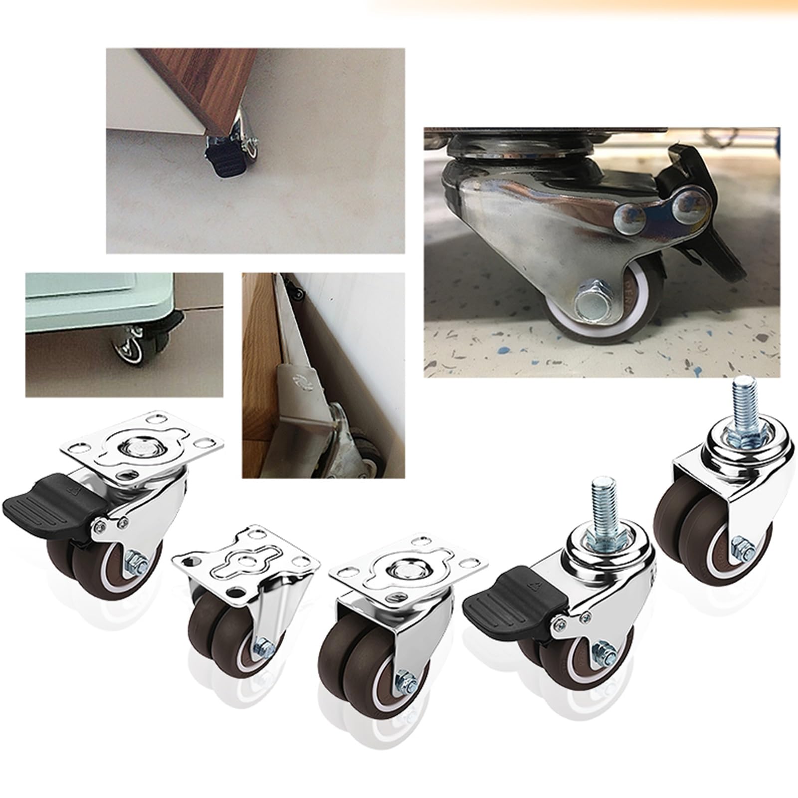 Wytrzymały, cichy, uniwersalny hamulec, podwójny hamulec, wielokierunkowe koło pasowe do przemysłowego wózka na przyczepie z płaską platformą(1.5inch,Brake wheel)