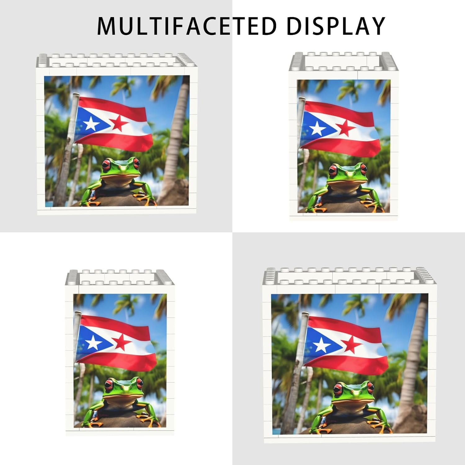 Puerto Rico Flags Frog Palm Trees Print Uv Print Block Pencil Cup, Detachable Creative Block Desk Organizer Office Abs Pen Holder image 2