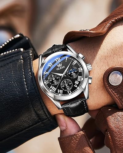 Miniatura 3 de OLEVS Reloj para hombre cuero marrón moda cronógrafo reloj luminoso impermeable casual relojes de pulsera
