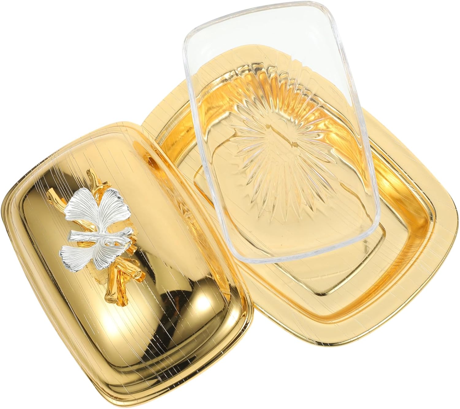 VILLCASE European Style Butter Dish with Lid Rectangular Iron Butter Keeper Container Multi-purpose Food Serving Tray Cheese Snacks and Desserts Compact Kitchen Storage with Cover