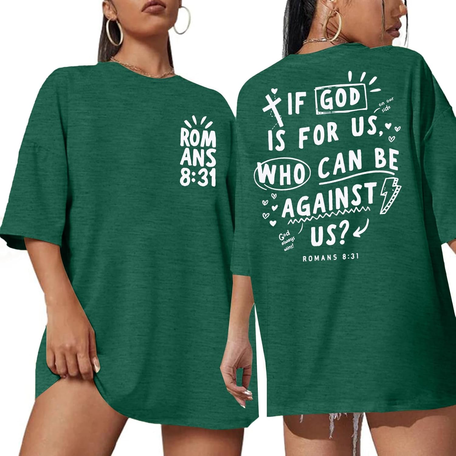 Christian Shirts for Women Jesus Shirt: Oversized if God is for Us Shirt Religious Faith Bible Verse Inspirational Tops
