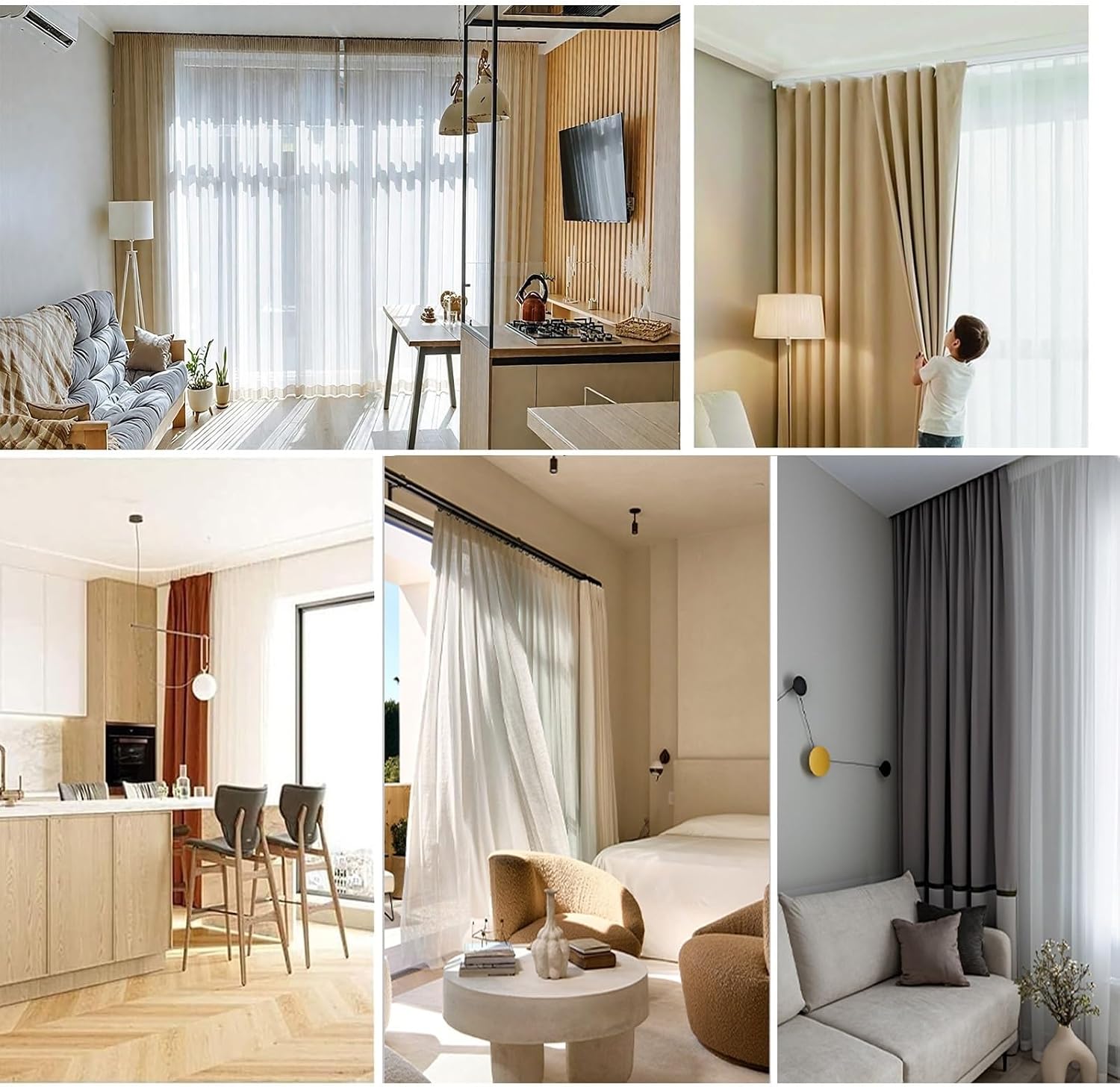 Silent Sliding Curtain Rail System, Aluminum Curtain Track Wall Mounted, for Bedroom Kitchen Room Divider Hotel Drop Ceiling Curtains Tracks(Champagne,330cm(3 * 110cm))