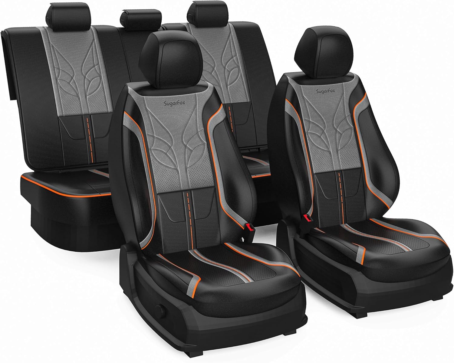 car seat covers full set - premium nappa leather waterproof, airbag compatible with lumbar support, universal fit for cars, suvs, trucks, sedans(ford f150/toyota tacoma friendly) fox pattern