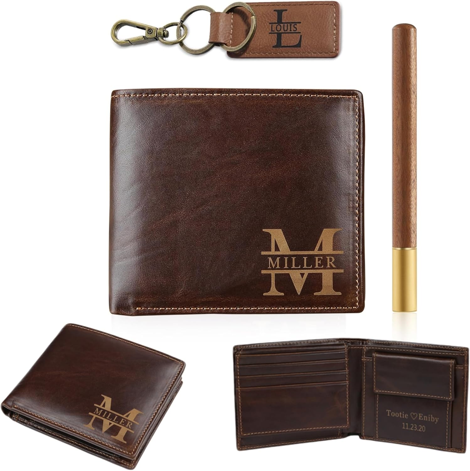 Custom Photo Wallet for Men: Personalized Bi-fold Wallet with Letter and Name - Christmas Father’s Day Anniversary for Husband Dad Groomsman Boyfriend Him Grandpa (black)