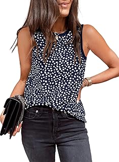 EVALESS Tank Top for Women Fashion Crewneck Sleeveless Clothing Trendy Polka Dots Tops Shirts Loose Fit Basic Tee Tshirts