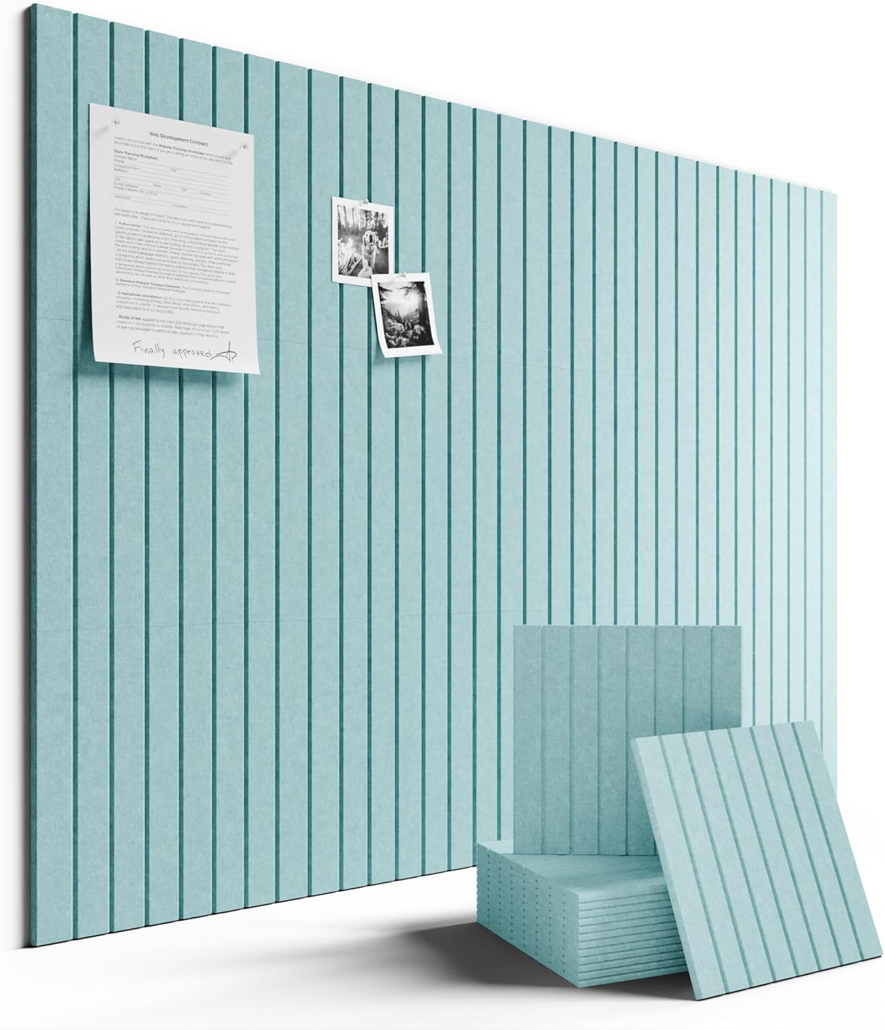 Large Felt Bulletin Board 48" x 36" Cork Board Alternative-12 Pack with 70 Safe Removable Adhesive Tabs, Cork Boards for Walls Felt Board for Home Office Classroom Pin Board-Teal Blue