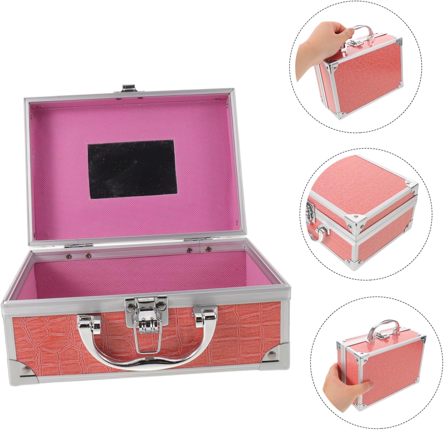 BETOOKY Bright Metal Makeup Case Organizer with Mirror and Locks