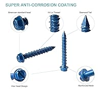 Vista 2 de Anclaje de tornillo de hormigón con cabeza hexagonal de 1/4 x 1-3/4 pulgadas, para anclaje a mampostería, bloque o ladrillo (100 piezas)