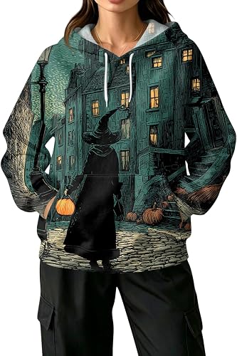 Vividcrate Halloween Hoodie for Women Funny Pumpkin Graphic Long Sleeve Pullover