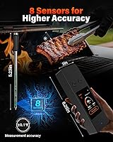 Vista 5 de Termómetro inalámbrico para carne con Bluetooth y aplicación, pantalla táctil, alarma audible, 2 sondas, alcance de 800 pies y base recargable