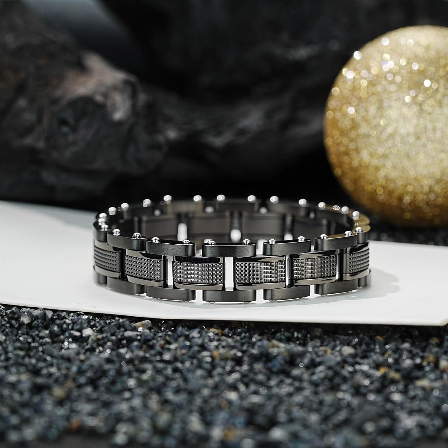 Men Bracelet Stainless Steel men black bracelet Link diamond silver bracelet blue particles jewelry Men chain Gift Boxes - Image 2