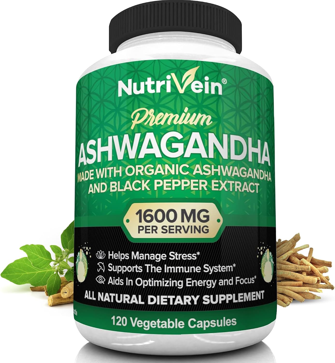Nutrivein Organic Ashwagandha Capsules with Black Pepper Extract ...