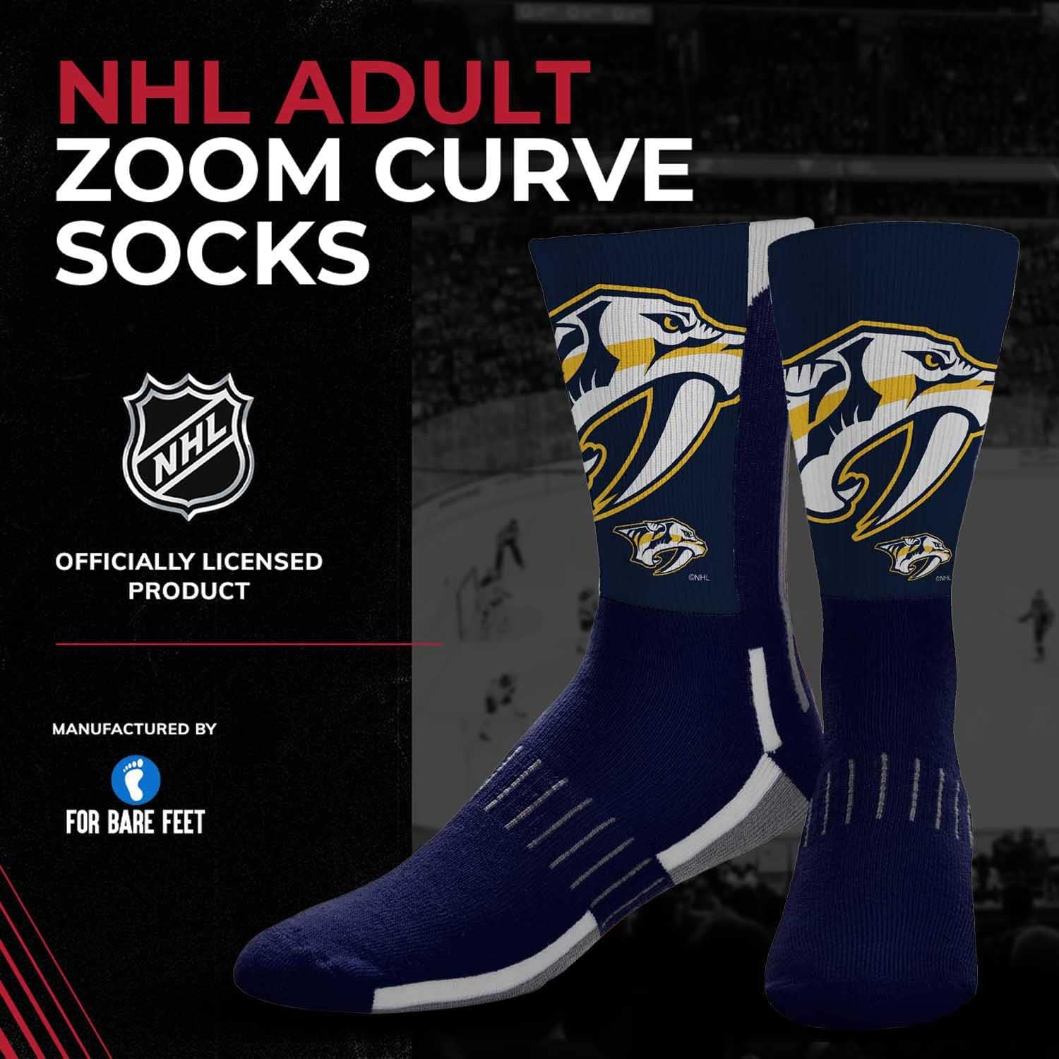 For Bare Feet Adult NHL Zoom Curve Team Crew Socks