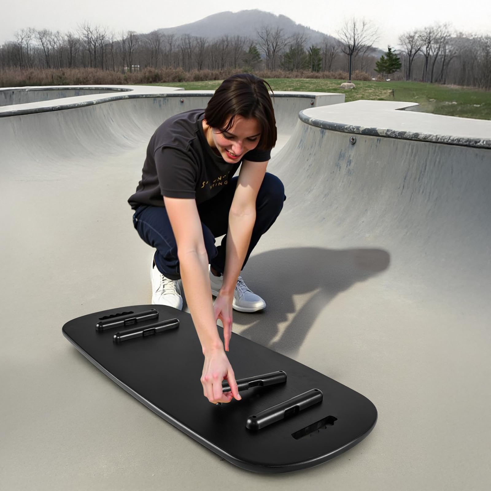 VEVOR Balance Board Holz Set für Erwachsene (89 cm), Wackelbrett bis 200 kg Belastbar, inkl. Rolle, Magnetstoppern & Ablage, Gleichgewichtstrainer für Surf- & Core-Training, Physiotherapie, Schwarz