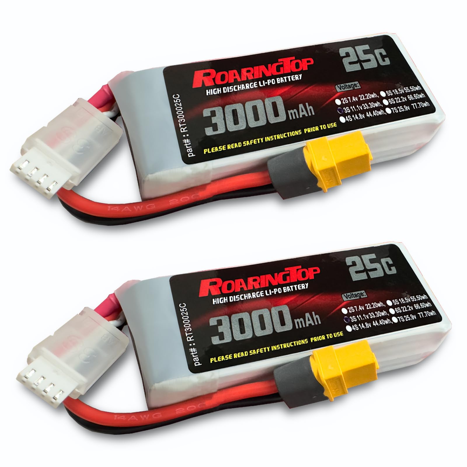 RoaringTop3S Lipo Battery V 3000 mAh RC Lipo Batteries 25C (Burst 50C)  with XT60 Plug Compatible with WLtoys Most 1:10 1:12 RC Car RC Climbing
