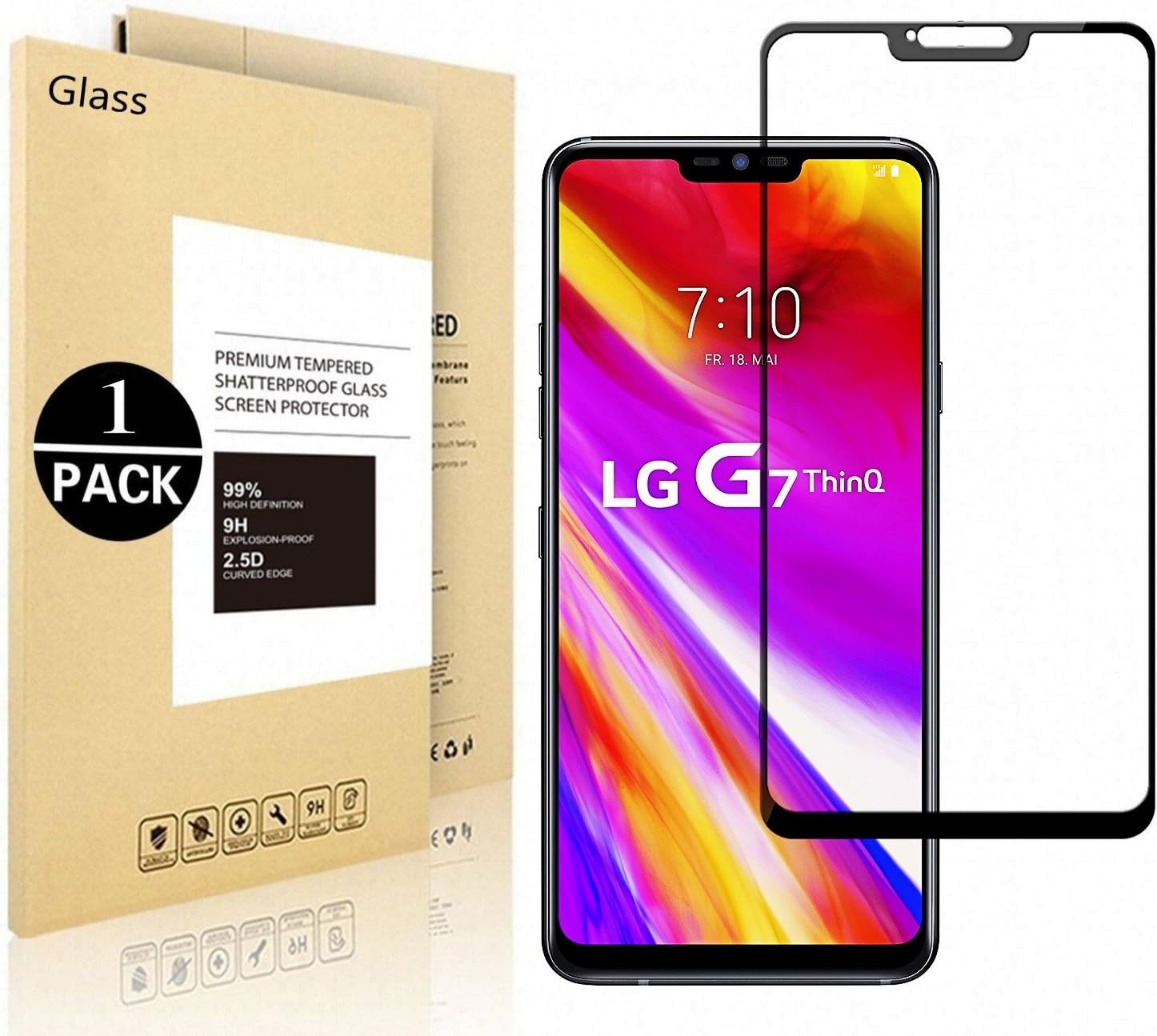 Vigeer LG G7 ThinQ Screen Protector, [0.3mm, 2.5D] [Bubble-Free] [9H Hardness] [Easy Installation] [HD Clear] Tempered Glass Screen Protector for LG G7 ThinQ