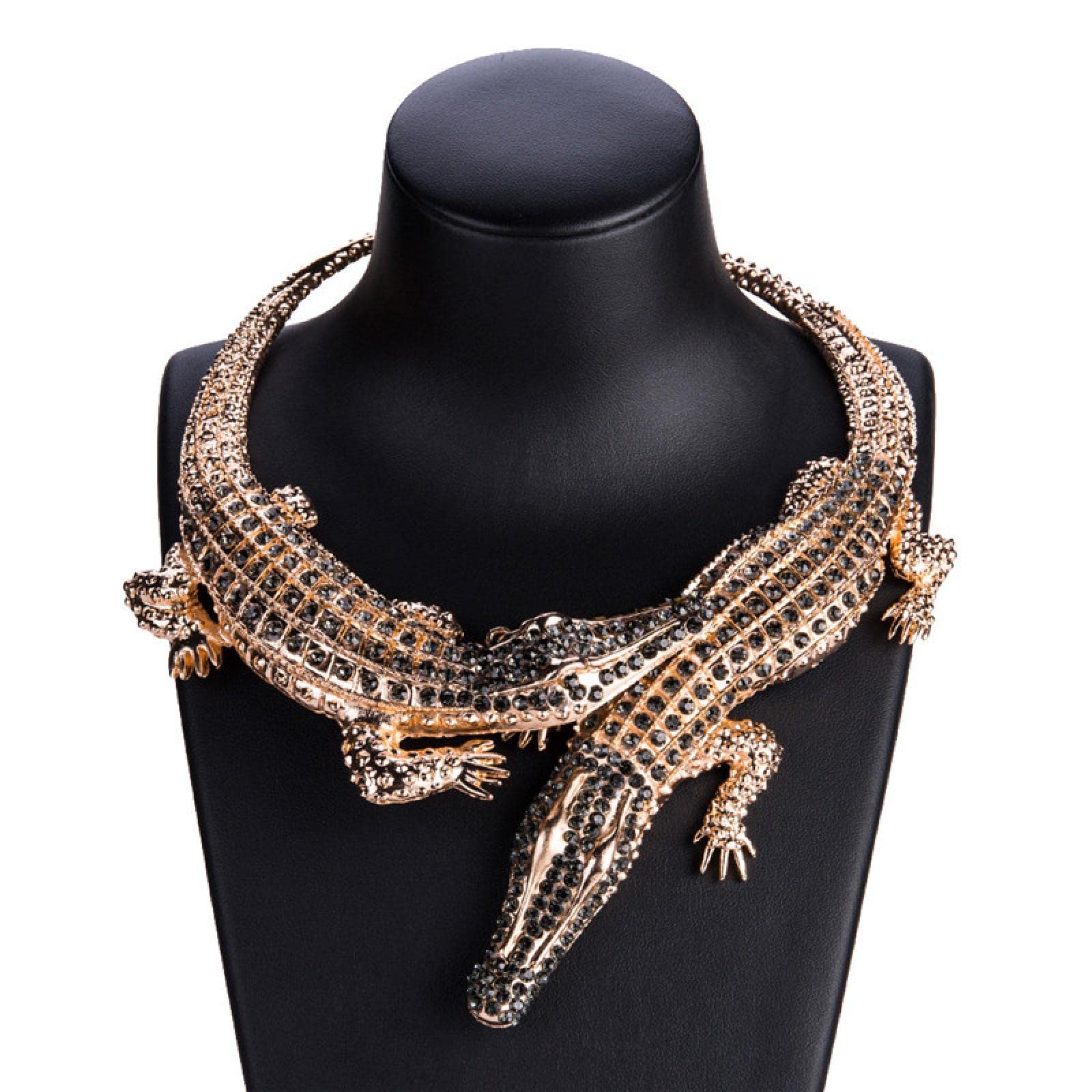 Halskette Damen Ketten Anhänger Frauen Geschenk Neues Design Übertriebene Punk-Vollkristall-Krokodil-Halskette Für Damenmode-Trending-Statement-Halskette
