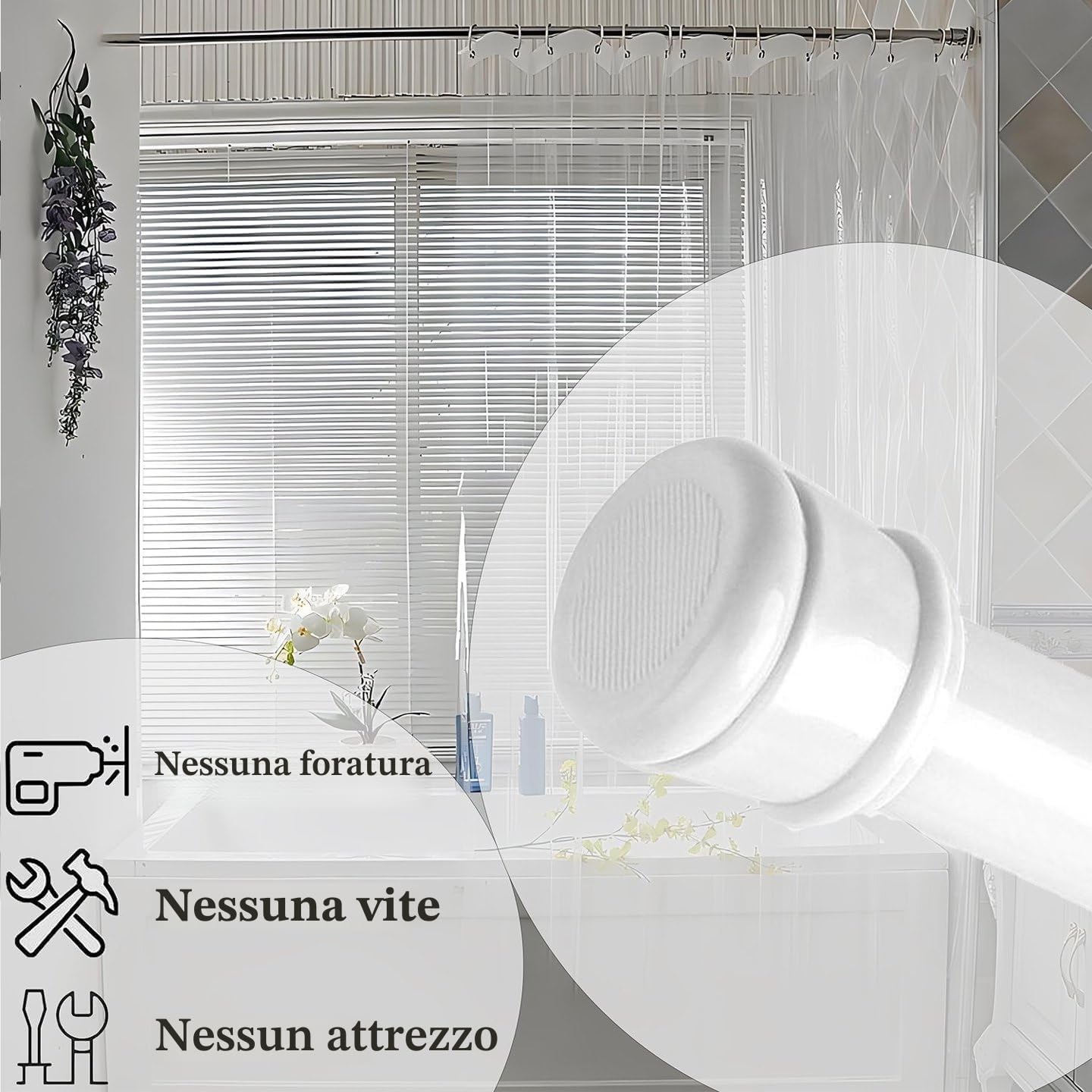 Aste Per Tende Senza Forare Telescopica Estensibile Bastone Tenda Estensibile Per Bagno Finestre Bianco 83-190CM