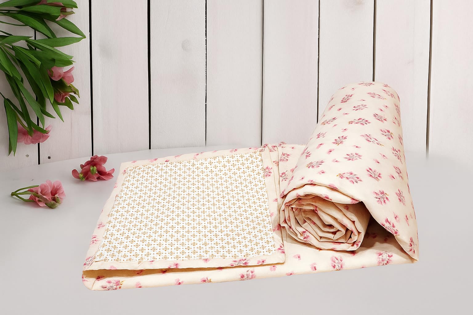 Trance Home Linen 100% Cotton | Kids Dohar | Single Bed | 150 GSM | Reversible Ac Comforter | Light Weight All Season Soft Blanket (58x90 Inches | Beige Pink)