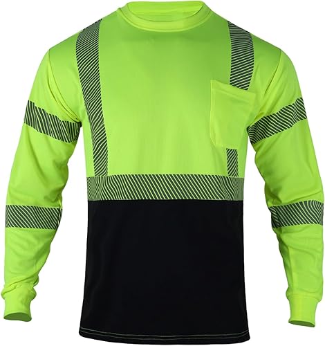 FONIRRA Camisas de seguridad para hombre, alta visibilidad, reflectantes, ANSI Clase 2, Hi Vis, camisetas de trabajo de construcción de manga larga
