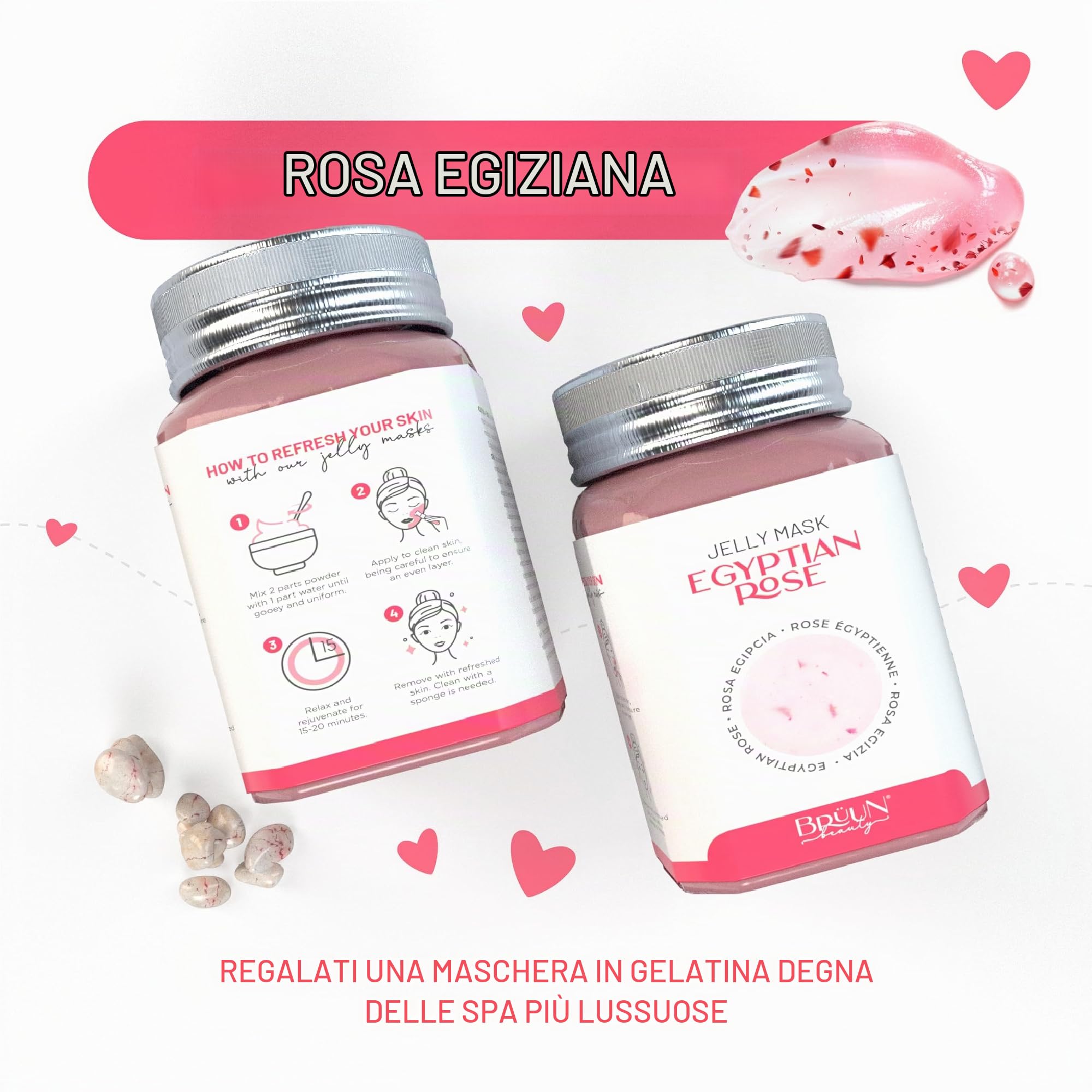 BRÜUN Beauty Hydrogel Maschere Viso In Gelatina Idratanti Hydro jelly Rosa egiziana Maschera Per Il Viso Jellymask Naturale Antirughe Aturali Per Tutti I Tipi Di Pelle, 650g