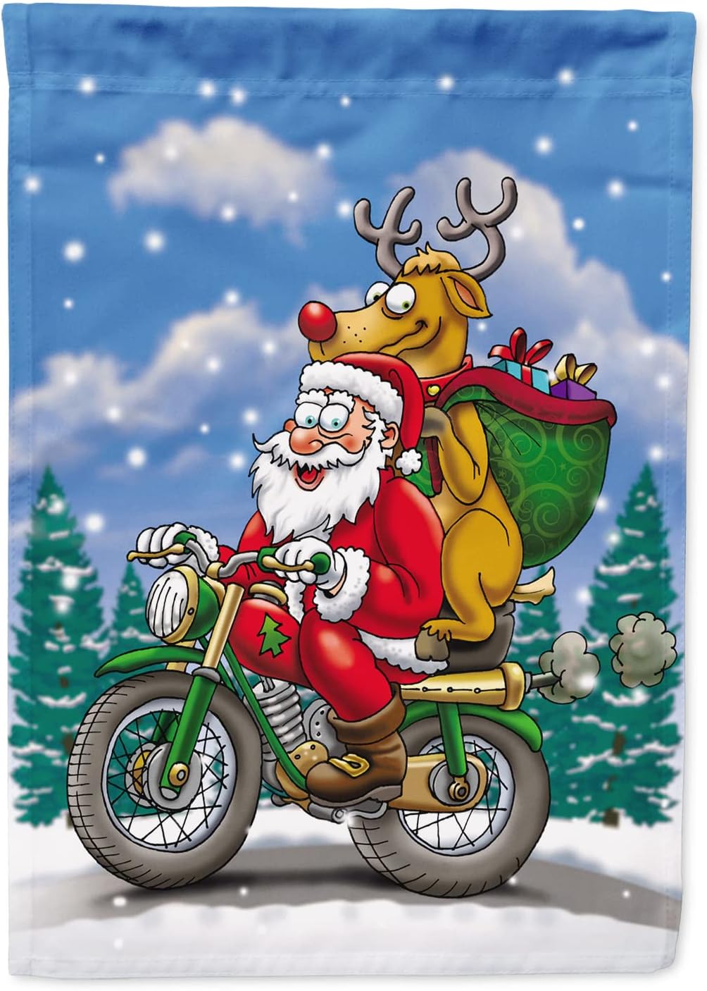 Caroline's Treasures APH8996CHF Christmas Santa Claus on a Motorcycle House Flag Large Porch Sleeve Pole Decorative Outside Yard Banner Artwork Wall Hanging, Polyester, House Size, Multicolor
