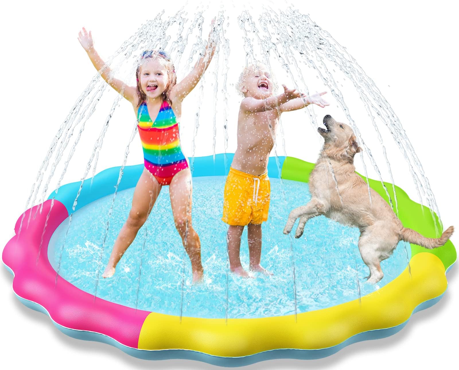 Tosekry Juegos Piscina para Niños, 170CM Juegos de Agua para Niños Exterior Splash Pad Antideslizante, Piscina Chorros Perro Juegos de Piscina para Niños Juguetes de Agua para Niños