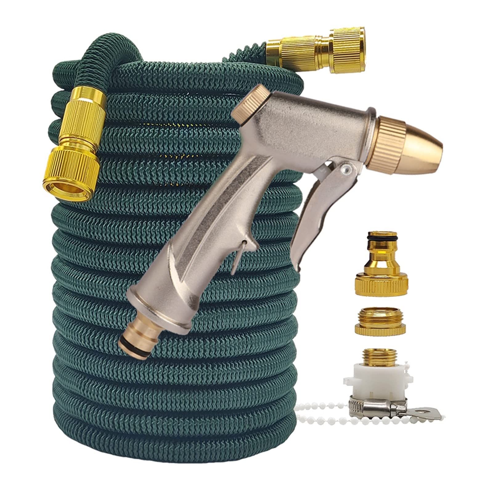 Hphph Dark Green With Gun Garden Hose Expandable High Pressure Garden Water Hose Double Metal Connector Water Pipes For Car Wash Garden Farm Irrigation(,25Ft-7.5M Extended)