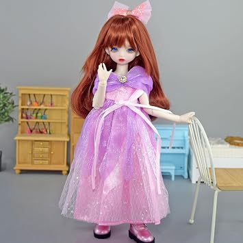1/6 BJD Doll, Full Set 30cm 12inch Dolls + Face Makeup Blue Eyes Soft Hair and Clothes (Willow(Hair A#))